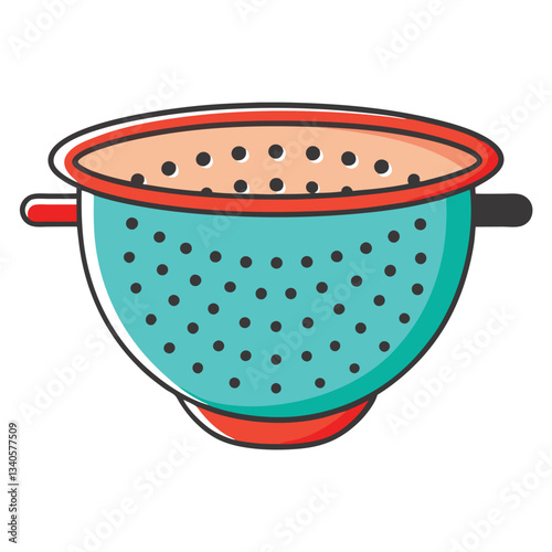 Vector illustration of a colorful kitchen colander, A vector illustration of a colorful kitchen colander with perforated holes, featuring a simple and modern design. Perfect for cooking and kitchen th