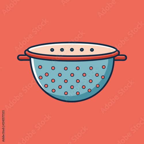 Vector illustration of a kitchen colander, A vector illustration of a kitchen colander with perforated holes, featuring a clean, simple design. Ideal for cooking and kitchenware themes.
