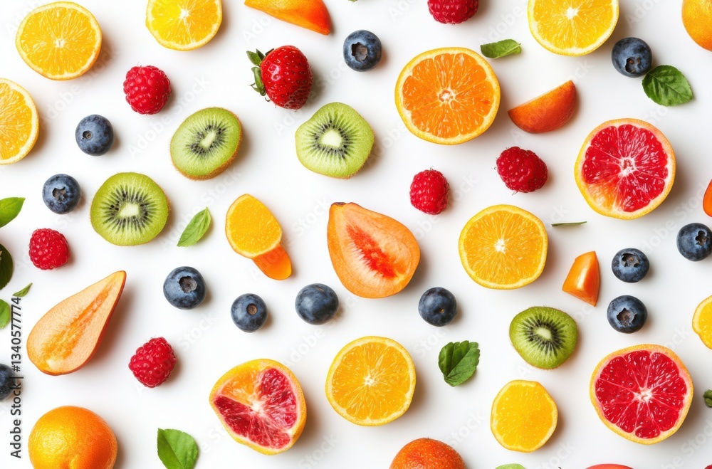 Fresh mixed fruits on a white background, Fresh mixed fruits on a white background,