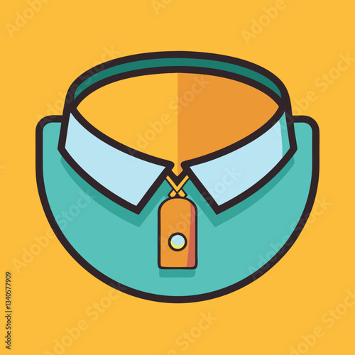 Vector illustration of a folded shirt collar, A vector illustration of a folded shirt collar with a tag, featuring bold lines and bright colors. Ideal for fashion or clothing design.
