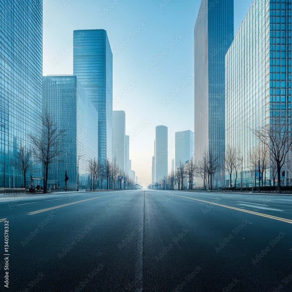 Fototapeta premium Empty Beijing square amid modern offices