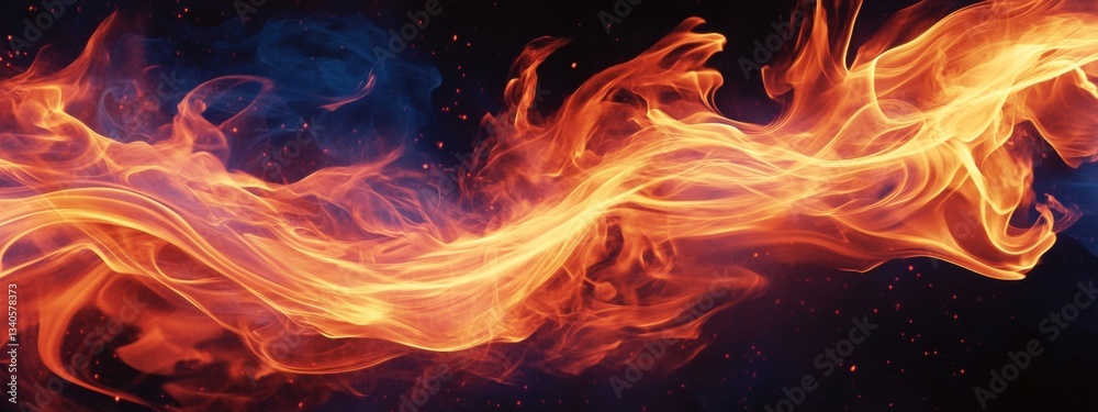 Flames stretch and elongate as if moved by a great wind across a dark void space with orange and red fiery colors Flames stretch and elongate as if moved by a great wind across a dark void space with orange and red fiery colors