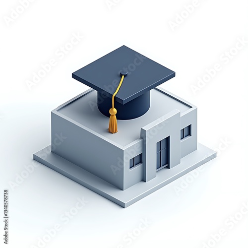 3D School Building With Cap Graduation Education Knowledge photo