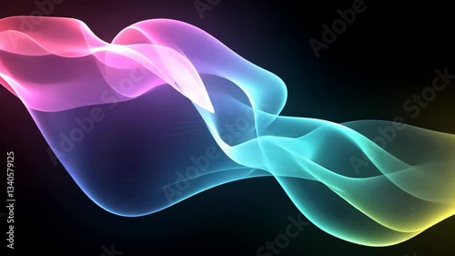 Abstract Digital Wave Animation With Colorful Gradient Spectrum Overlay And Dynamic Flow Against Black Background