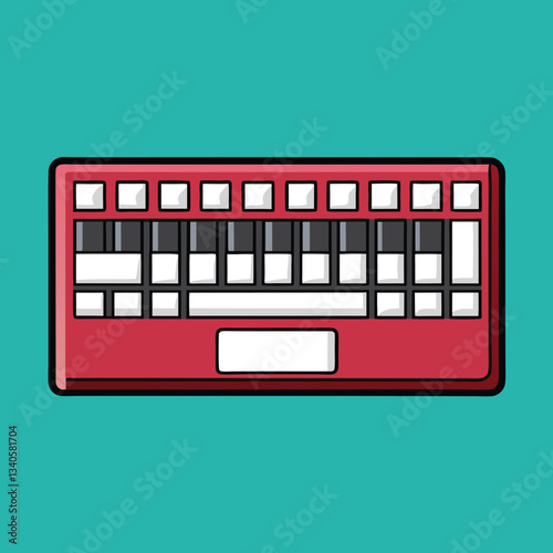 Retro music keyboard vector illustration on teal background
