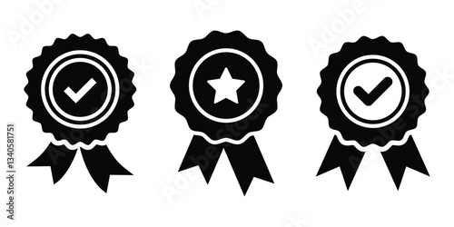 Medal vector icons. Certified and approved medal icons. Badge symbols for certification and approval. Approval icon set.