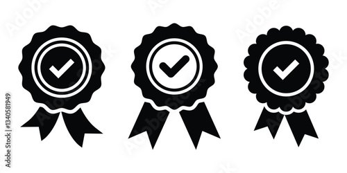 Medal vector icons. Certified and approved medal icons. Badge symbols for certification and approval. Approval icon set.