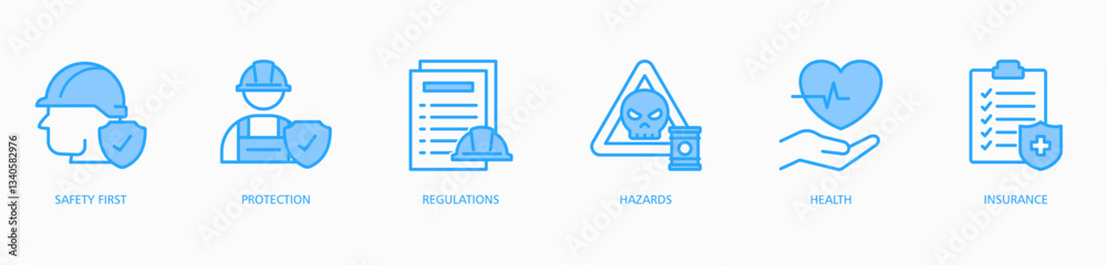 Work Safety web icon vector illustration concept with icon of safety first, protection, regulations, hazards, health and insurance
Work Safety web icon vector illustration concept with icon of safety first, protection, regulations, hazards, health and insurance
