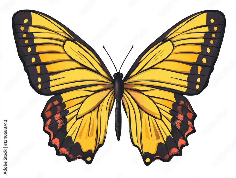 Fototapeta premium Vibrant yellow butterfly with black and red accents