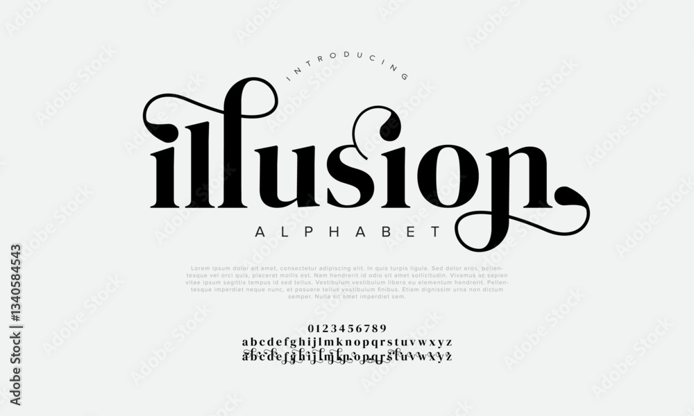Illusion Elegant Font Uppercase Lowercase And Number. Classic Lettering Minimal Fashion Designs. Typography modern serif fonts regular decorative vintage concept. vector illustration