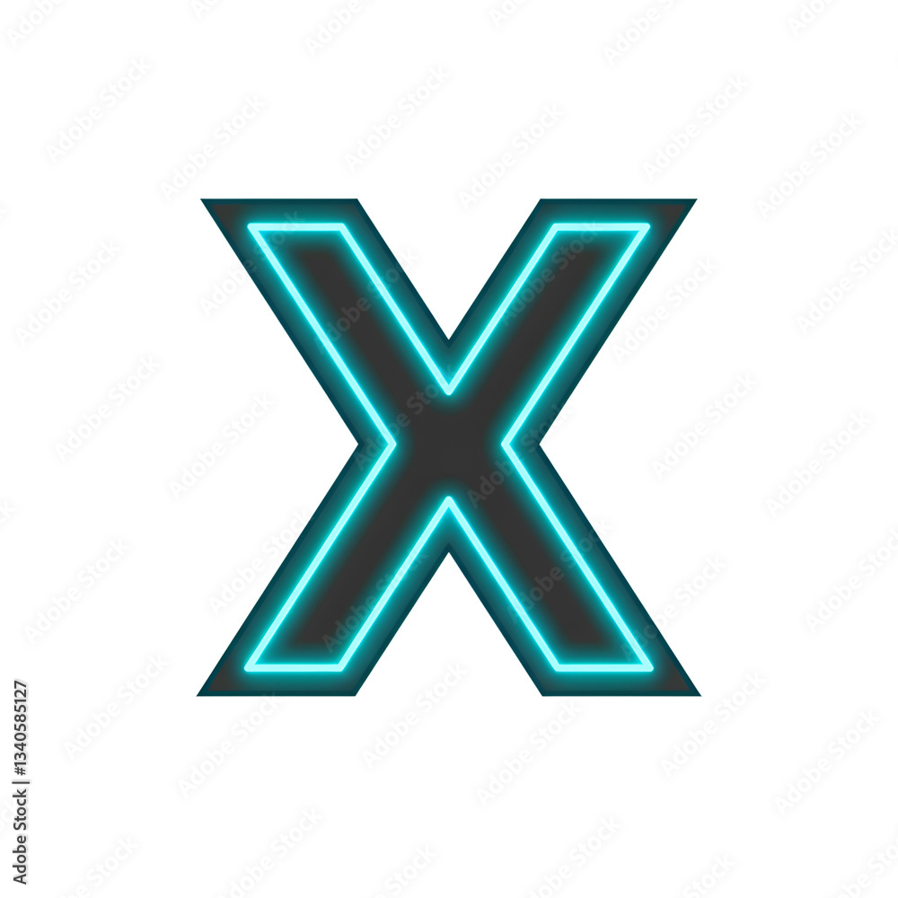 Isolated glowing letter x with a vibrant cyan outline on a completely dark surface area view transparent background Isolated glowing letter x with a vibrant cyan outline on a completely dark surface area view transparent background