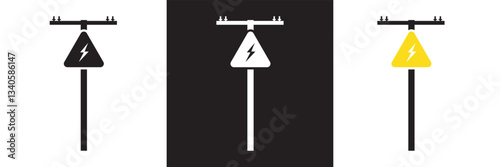 Warning icon depicting electric fence with danger symbol. Vector illustration. isolated on white and black background. EPS 10