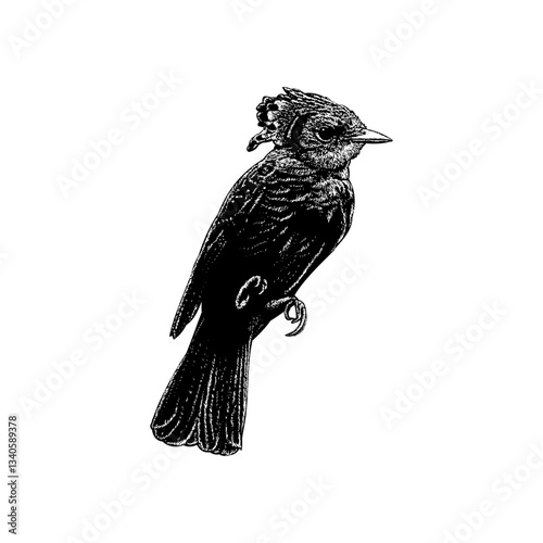 Amazonian Royal Flycatcher hand drawing vector isolated on background.