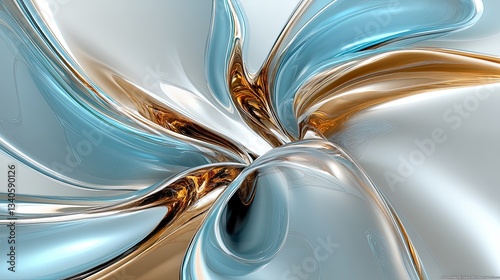 Abstract Fluid Shapes with Blue and Gold Swirls on Light Background