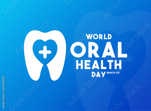 World Oral Health Day. March 20. Tooth with heart icon. Gradient background.