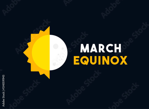 March Equinox. Flat design vector. Sun and moon.