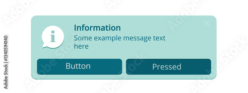 Info notification ui window for web site software interface blue modern design graphic, reminder popup push notice message with buttons states, pop up mobile text announce dialogue element template