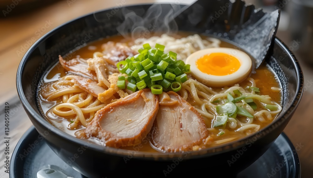 Delicious Japanese Ramen Noodles Soup with Pork Chashu Soft Boiled Egg and Spring Onions Delicious Japanese Ramen Noodles Soup with Pork Chashu Soft Boiled Egg and Spring Onions