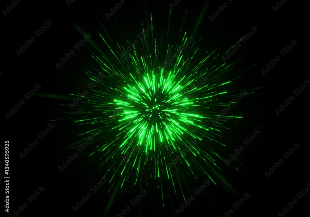 Fototapeta premium 鮮やかな緑の光線、闇夜に爆発する様を捉えた抽象画