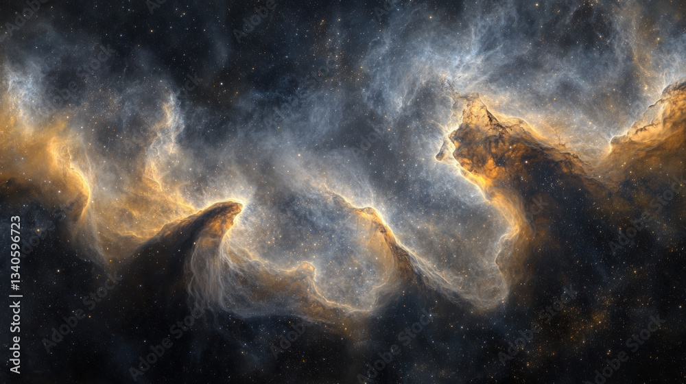 Fototapeta premium Echo Nebula seems to glow radiantly in this vast expanse. Star clusters shine, nebula dances with light and shadow, evoking sense of cosmic wonder and beauty