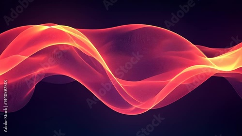 Abstract Digital Wave Animation With Glowing Red And Orange Colors Against Dark Background