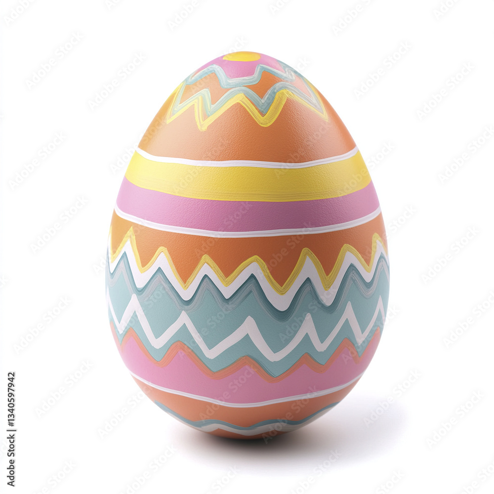Colorful Easter egg with zigzag patterns on white background Colorful Easter egg with zigzag patterns on white background