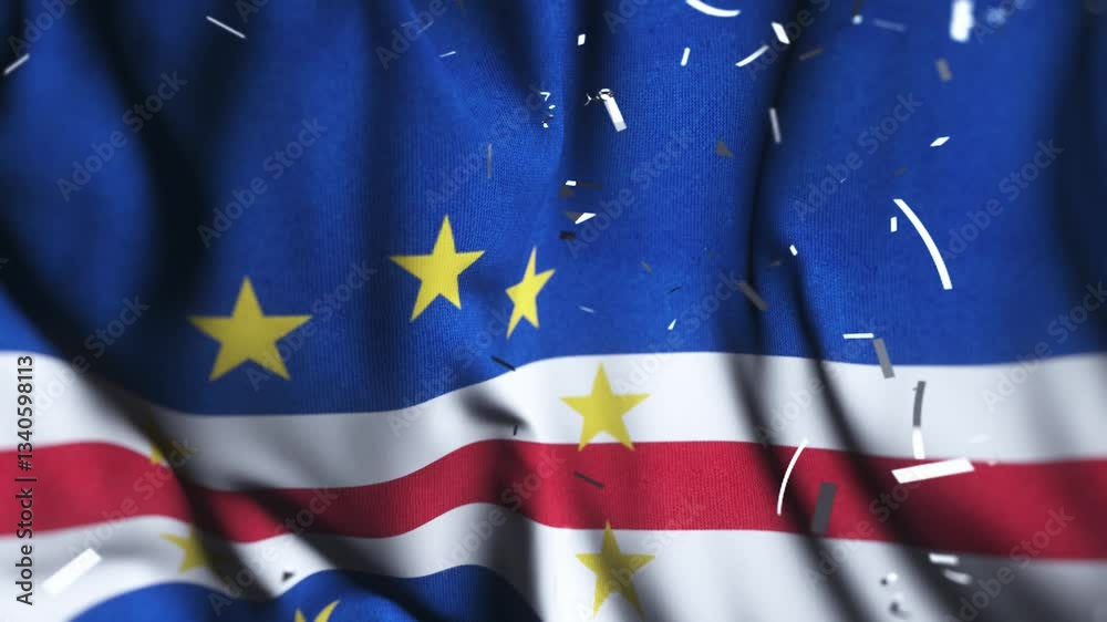 Cape Verde flag confetti waving independence day background 4k 