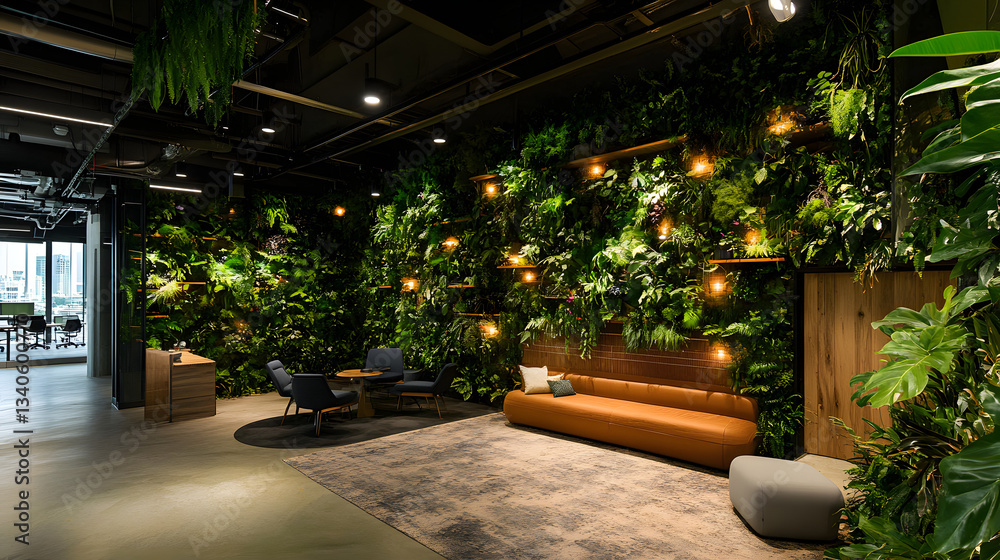 Fototapeta premium A productive office with natural elements and biophilic design