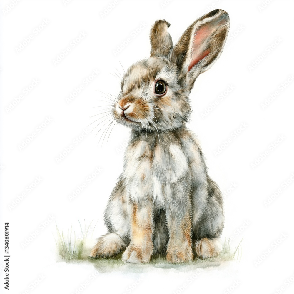 Fototapeta premium Charming watercolor rabbit illustration perfect for nursery decor and seasonal prints