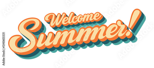 Welcome Summer Retro Text, Vintage 3D Typography for Seasonal Design and Summer Vibes.