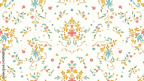 Intricate decorative border with teal and white floral motifs in folk art style. Ornate teal and white seamless border with swirling patterns and butterflies  
