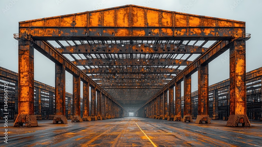 Fototapeta premium Rusty Industrial Landscape: A Symphony of Orange and Steel