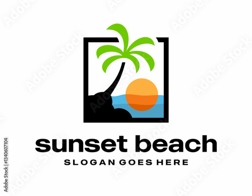 sunset beach vector logo