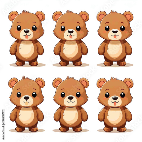 Little brown bear character different poses vector illustration