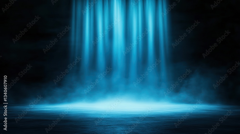 Obraz premium Abstract Blue Light Beams and Fog: Mystical Atmospheric Stage
