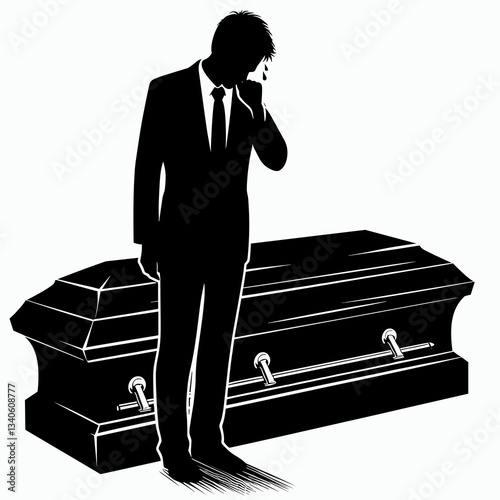 grieving widower black silhouette flat colors