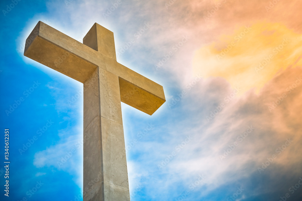 Christian cross symbol against a cloudy sky - Religious concept with copy space Christian cross symbol against a cloudy sky - Religious concept with copy space