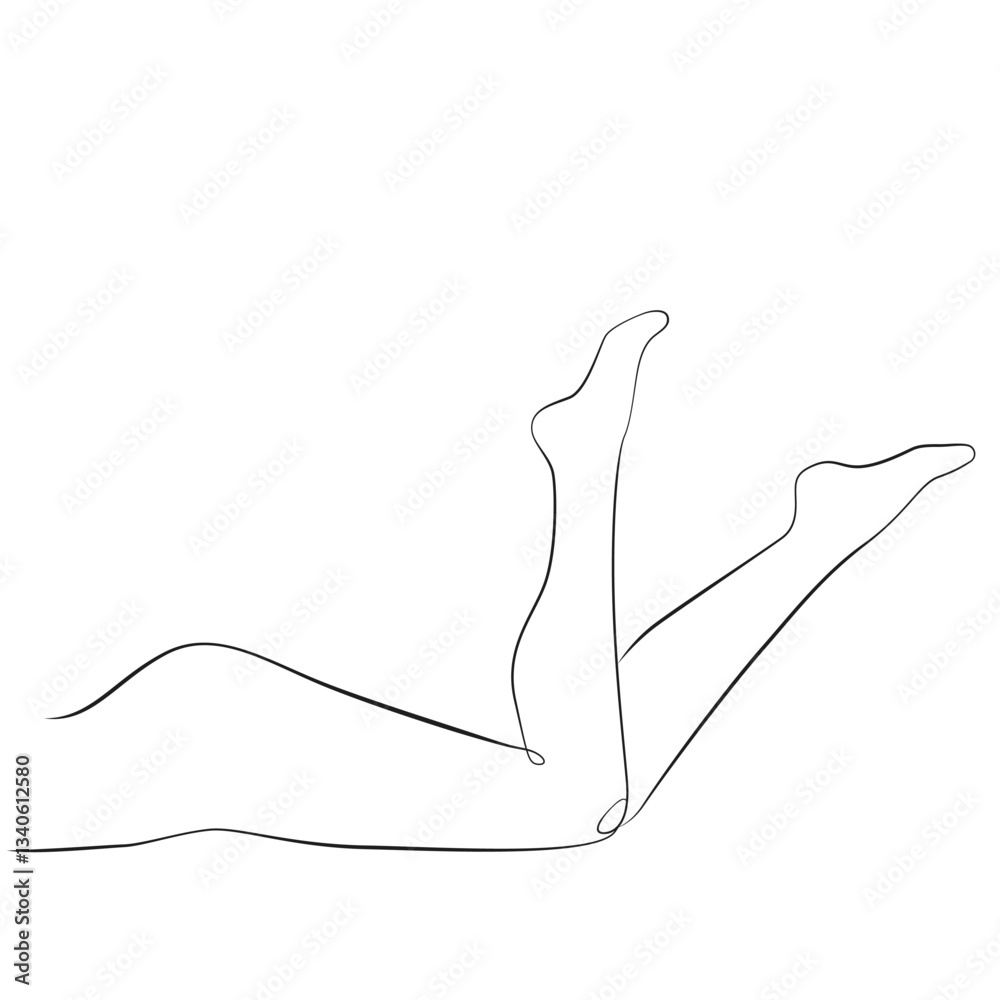 Women's legs line drawing on white isolated background Women's legs line drawing on white isolated background