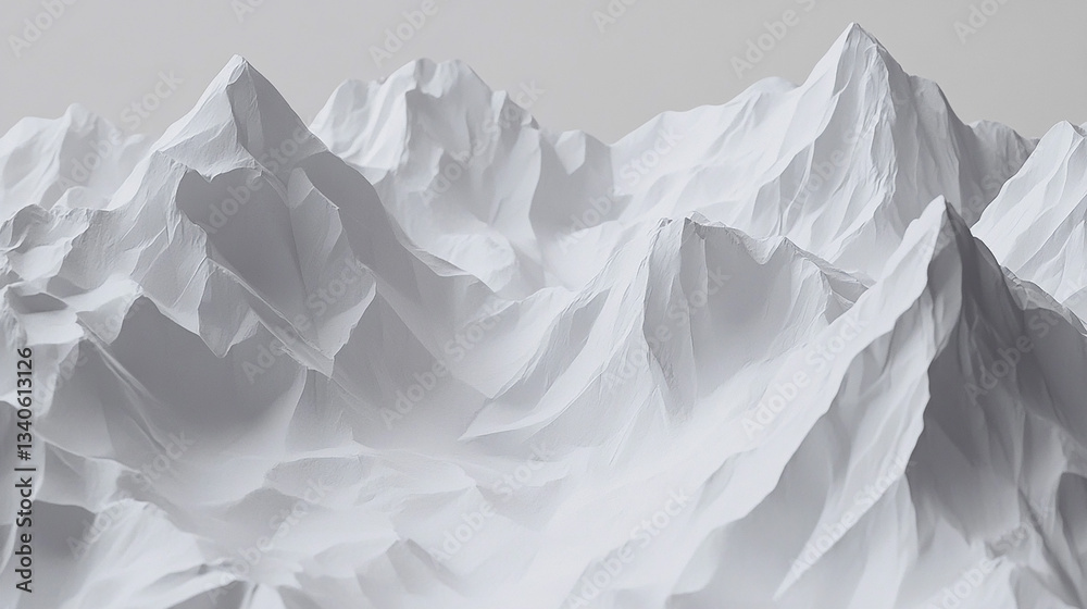 Fototapeta premium White Crumpled Paper Mountains – Abstract Textured Landscape Design