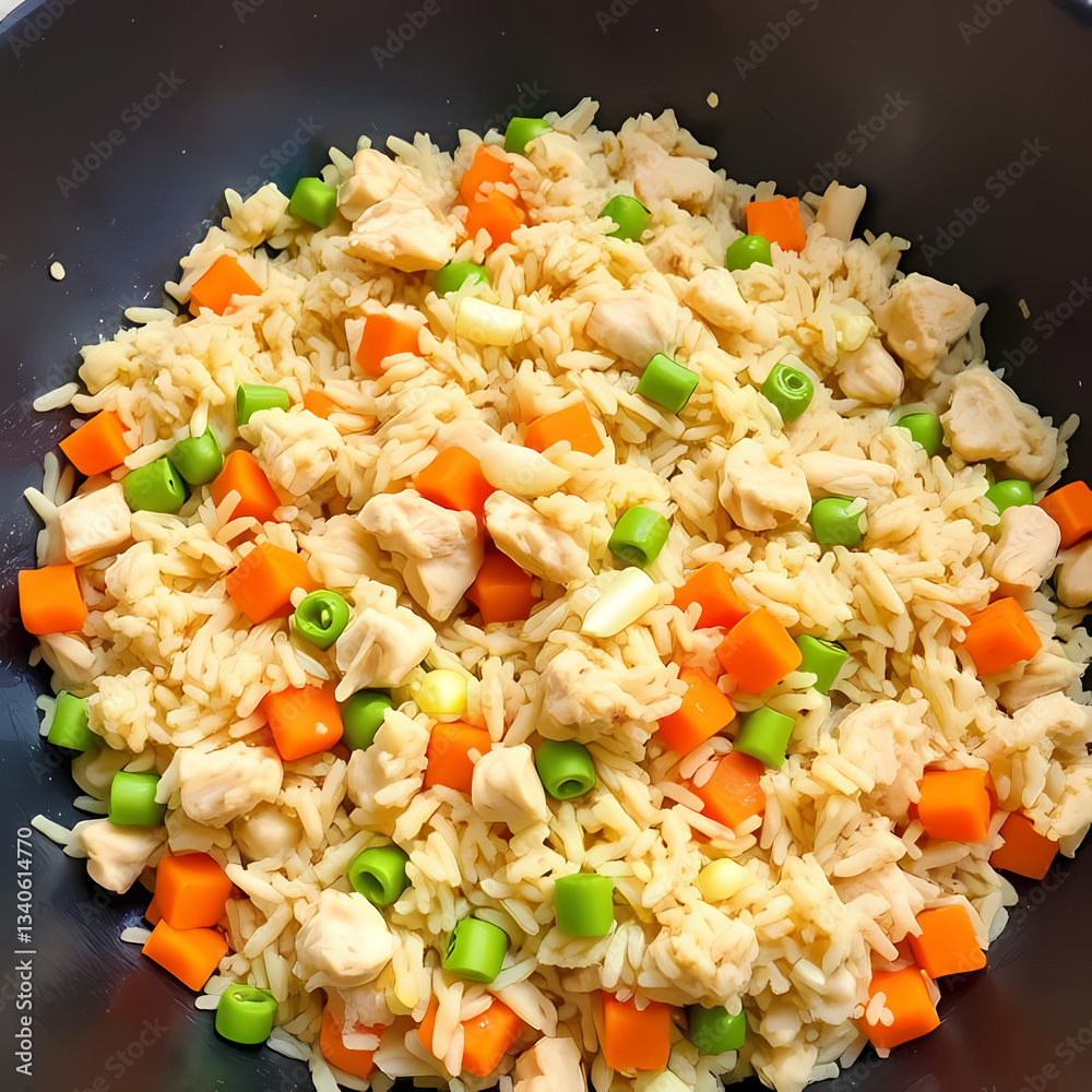 Fried rice with vegetables in Chinese food style, served in a traditional bowl | Arroz frito con vegetales al estilo de comida china, servido en un tazón tradicional Fried rice with vegetables in Chinese food style, served in a traditional bowl | Arroz frito con vegetales al estilo de comida china, servido en un tazón tradicional