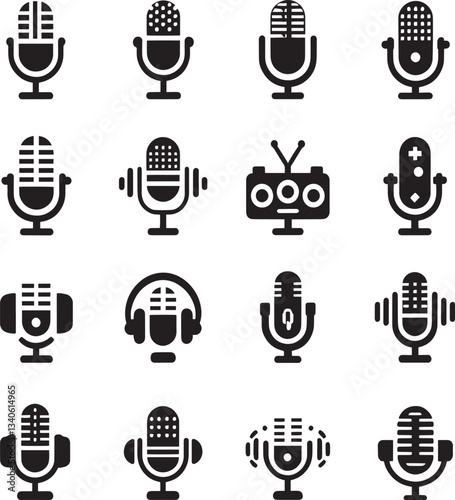 Microphone Icon Set – Audio, Podcast, and Music Symbols