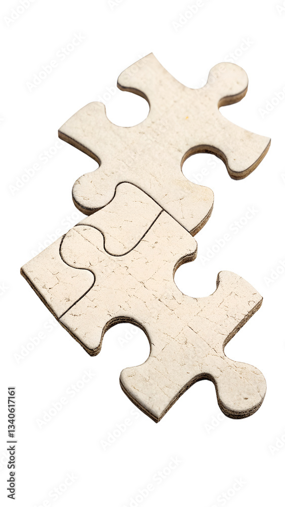 Fototapeta premium Detailed view of a single jigsaw puzzle piece, isolated on white