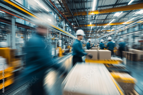 Wallpaper Mural A dynamic motion-blur action shot capturing workers in a fast-paced factory environment, emphasizing speed, efficiency, and industrial productivity. Torontodigital.ca