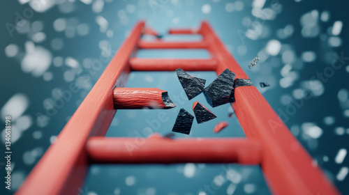 red ladder breaking apart symbolizes challenges and obstacles
