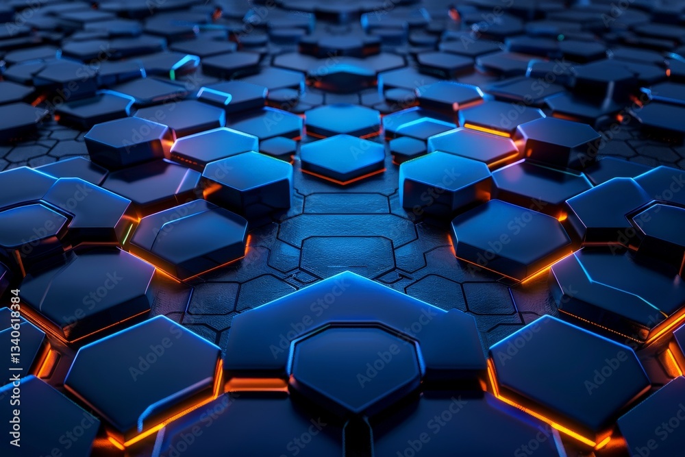 Fototapeta premium Abstract Hexagonal Network with Glowing Interconnected Elements