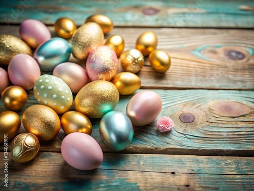 Wallpaper Mural Pastel Gold Easter Eggs Rustic Wooden Background Spring Festive Decor Torontodigital.ca