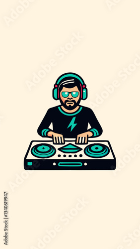 A DJ mixing music minimalistic image. Flat style. Vector illustration.