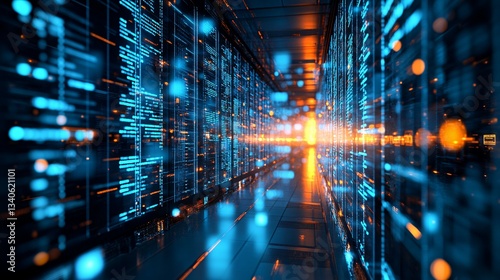 Wallpaper Mural A futuristic data center hallway with glowing blue lights Torontodigital.ca