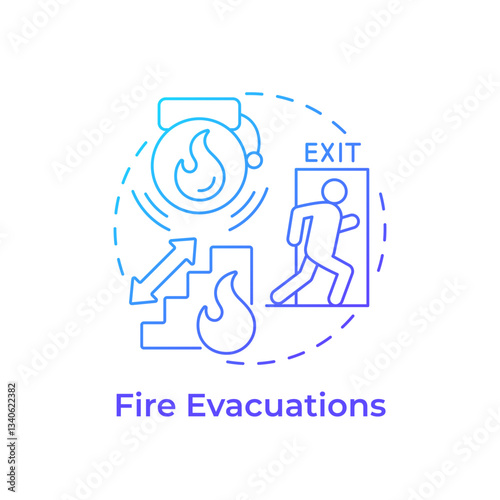 Fire evacuations blue gradient concept icon. Leaving area on fire immediately. Safety and emergency alert. Round shape line illustration. Abstract idea. Graphic design. Easy to use in presentation