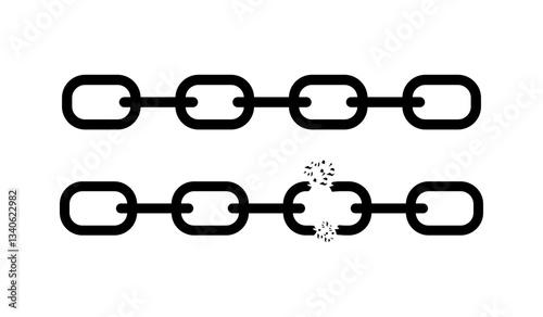 Chain Set Vector Design Broken chain concept symbolizing failure, damage, and disconnection